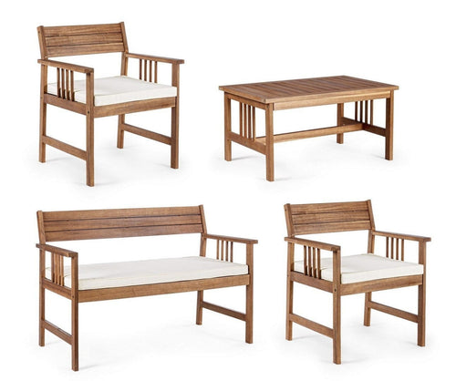 Set mobilier pentru gradina / terasa, Noemi Natural, banca 2 locuri + 2 scaune + masa de cafea (1)