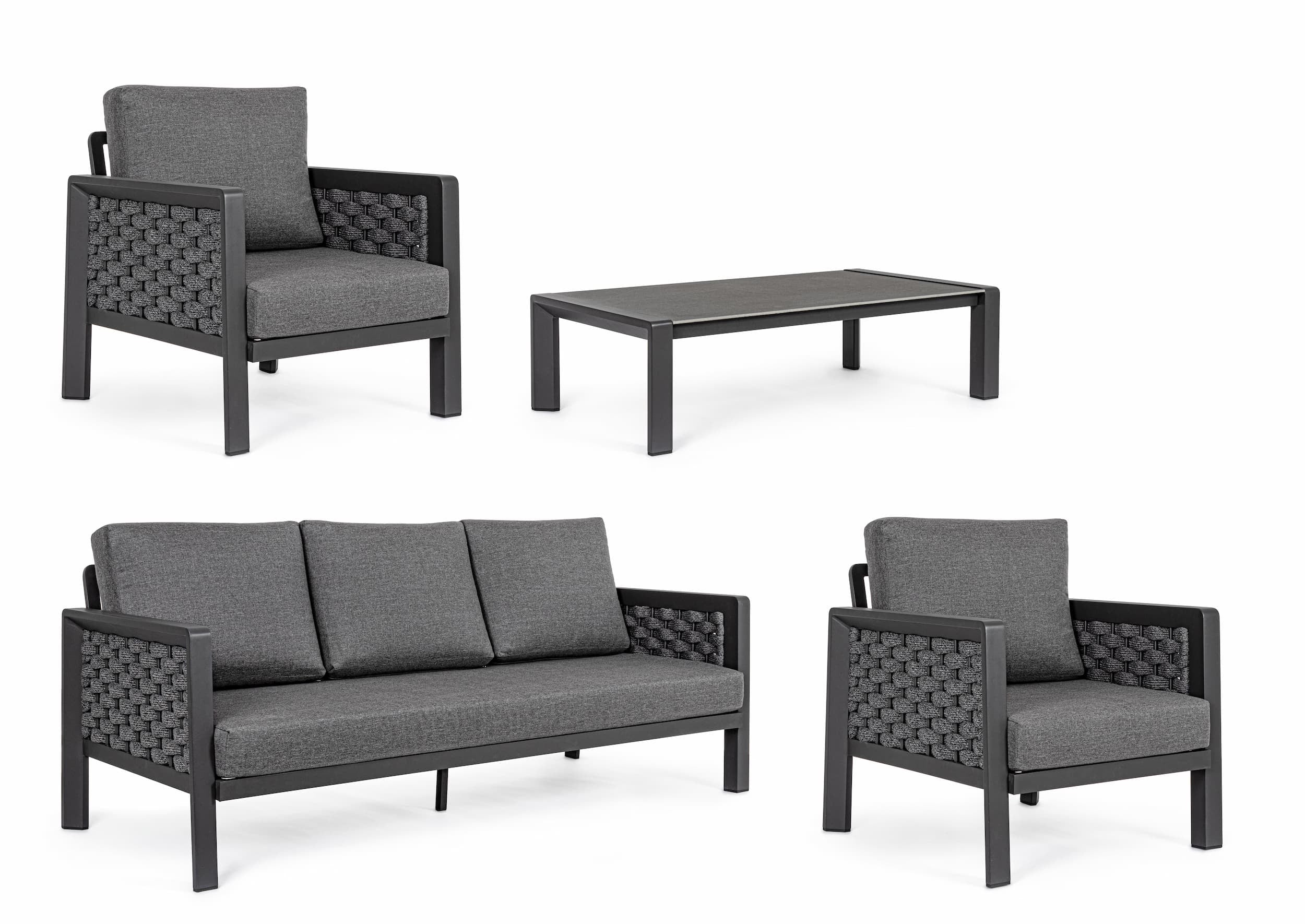 Set mobilier pentru gradina / terasa, Otavio Antracit, 2 fotolii + canapea 3 locuri + masa de cafea (5)