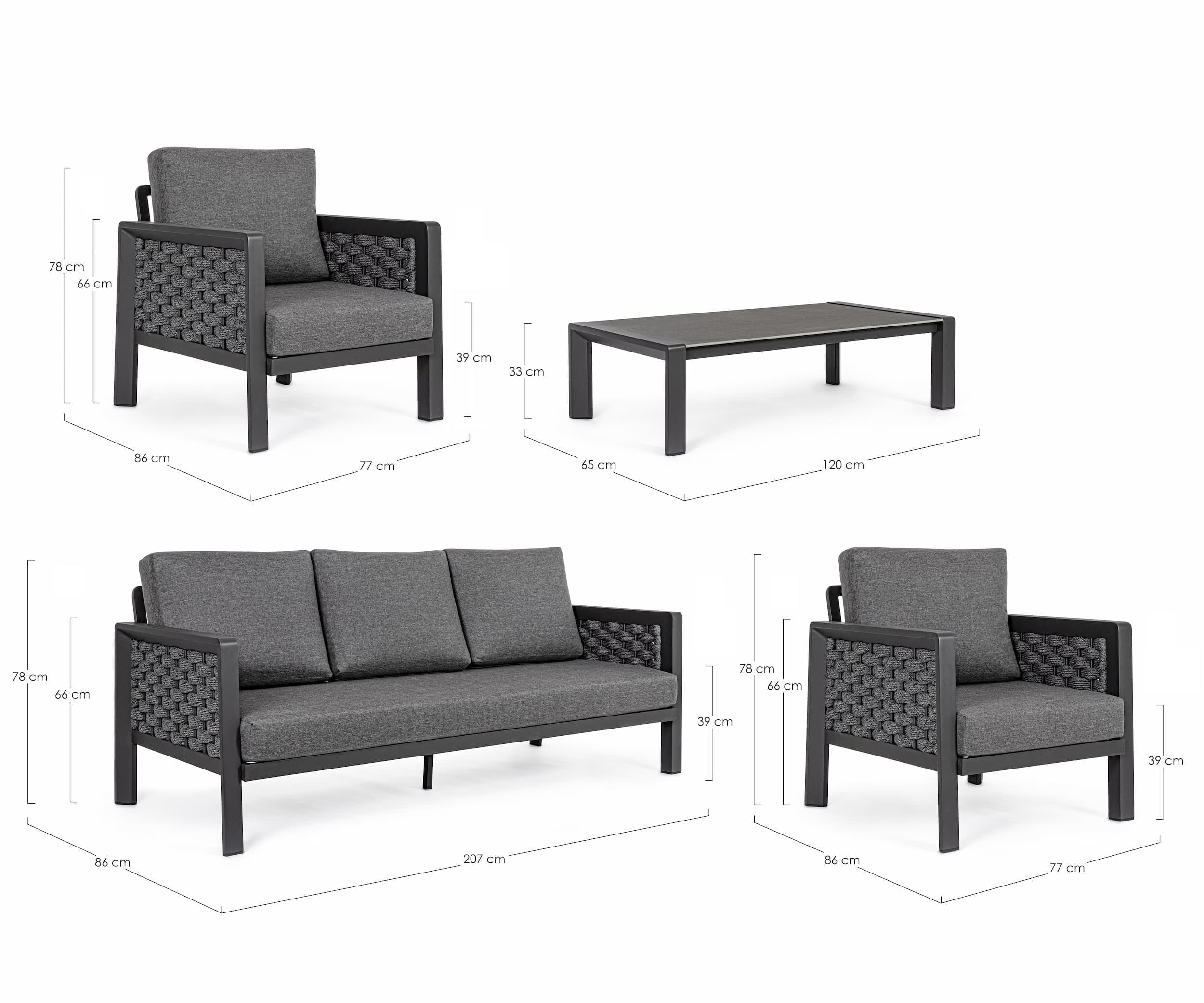 Set mobilier pentru gradina / terasa, Otavio Antracit, 2 fotolii + canapea 3 locuri + masa de cafea (14)