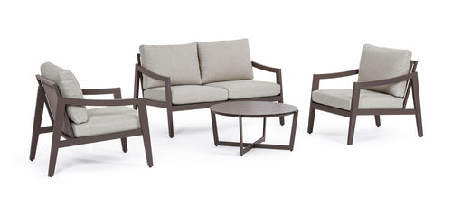 Set mobilier pentru gradina / terasa, Sirenus Coffee Gri Deschis, canapea 2 locuri + 2 fotolii + masa de cafea