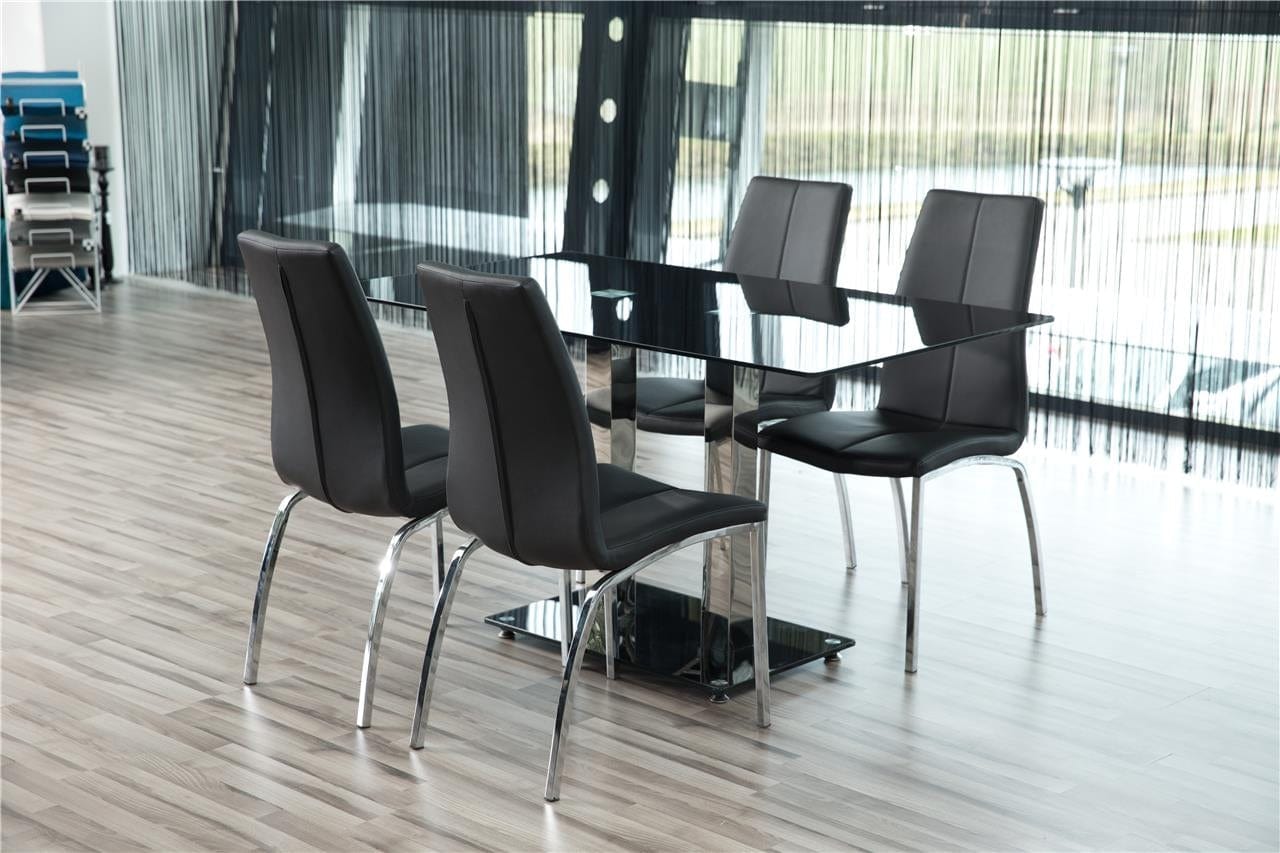 Set 4 scaune tapitate cu piele ecologica si picioare metalice Asama Negru / Crom, l43,5xA57xH95 cm (3)