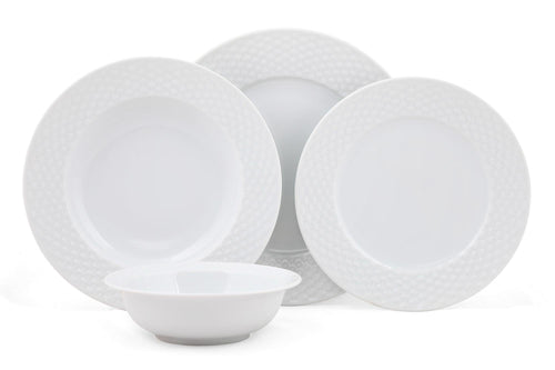 Set vesela din portelan, Aili Dinner Alb, 24 piese