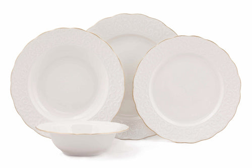 Set vesela din portelan, Berni Dinner Alb / Auriu, 24 piese