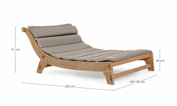Sezlong pentru gradina / terasa, din lemn de tec si material textil, Sanur Grej / Natural, l140-150xA224xH91 cm (11)