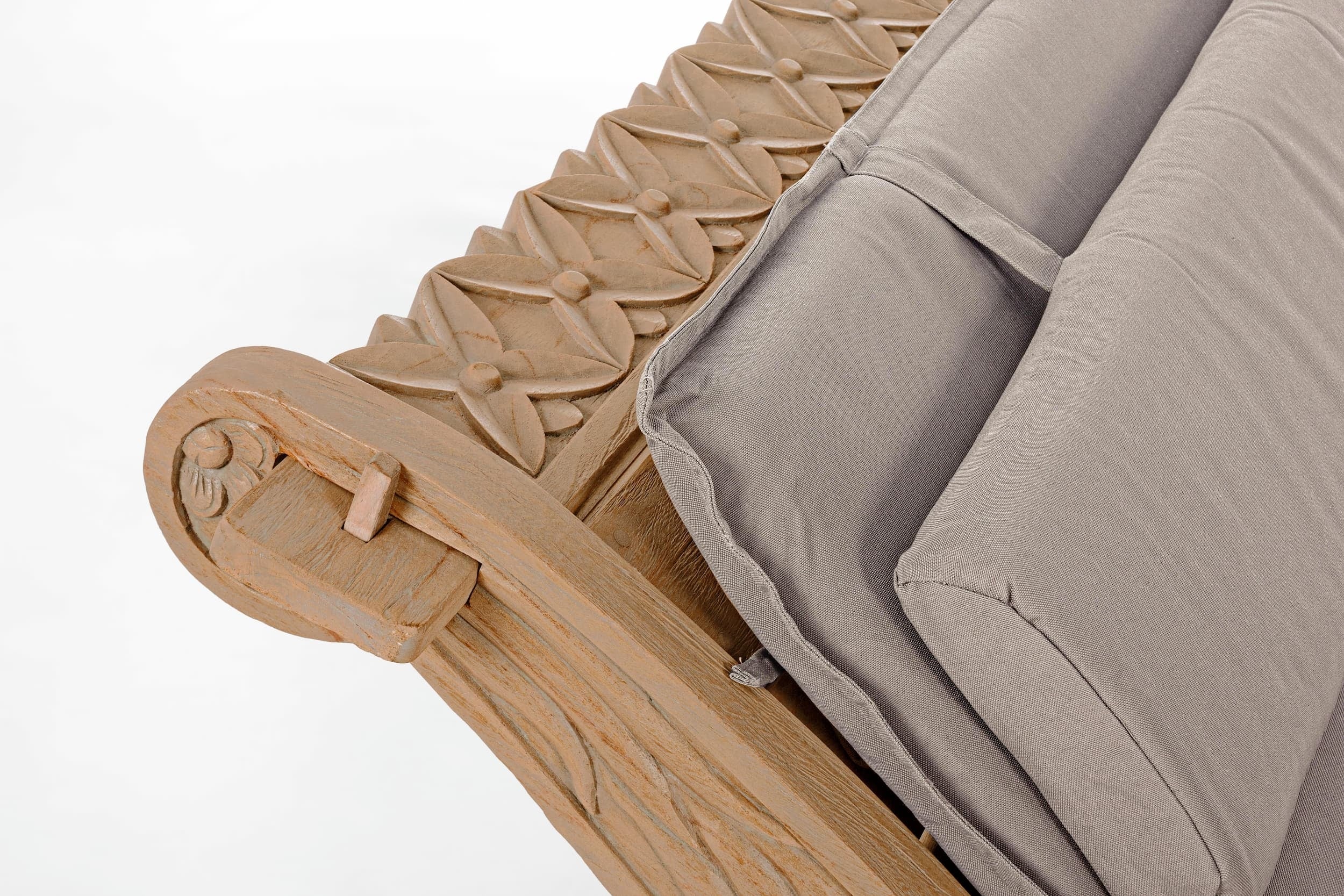 Sezlong pentru gradina / terasa, din lemn de tec si material textil, Sanur Grej / Natural, l140-150xA224xH91 cm (9)
