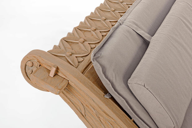 Sezlong pentru gradina / terasa, din lemn de tec si material textil, Sanur Grej / Natural, l140-150xA224xH91 cm (9)