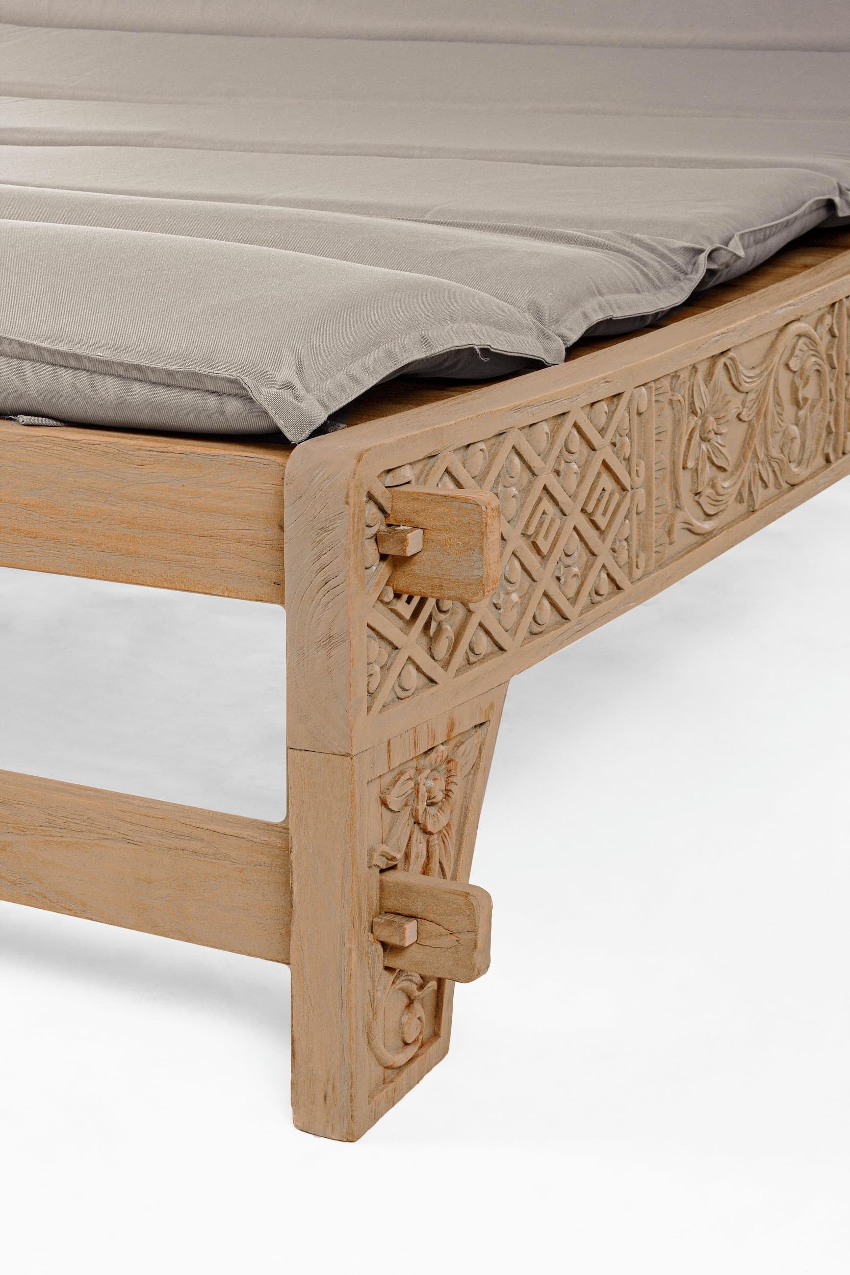 Sezlong pentru gradina / terasa, din lemn de tec si material textil, Sanur Grej / Natural, l140-150xA224xH91 cm (10)