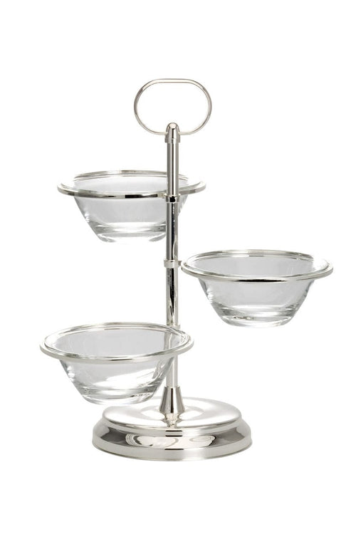 Hermann Bauer Suport din metal argintat pentru aperitiv, cu 3 boluri din sticla, Etagere Argintiu, Ø11xH29 cm