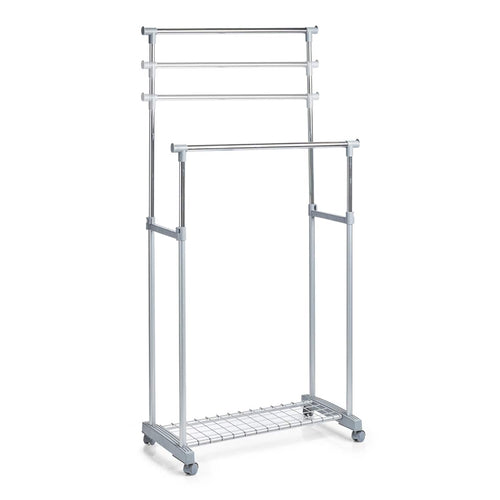 Zeller Suport dublu umerase si incaltaminte, reglabil pe inaltime cu rotile, Rack Gri, l83xA43xH93,5-170 cm