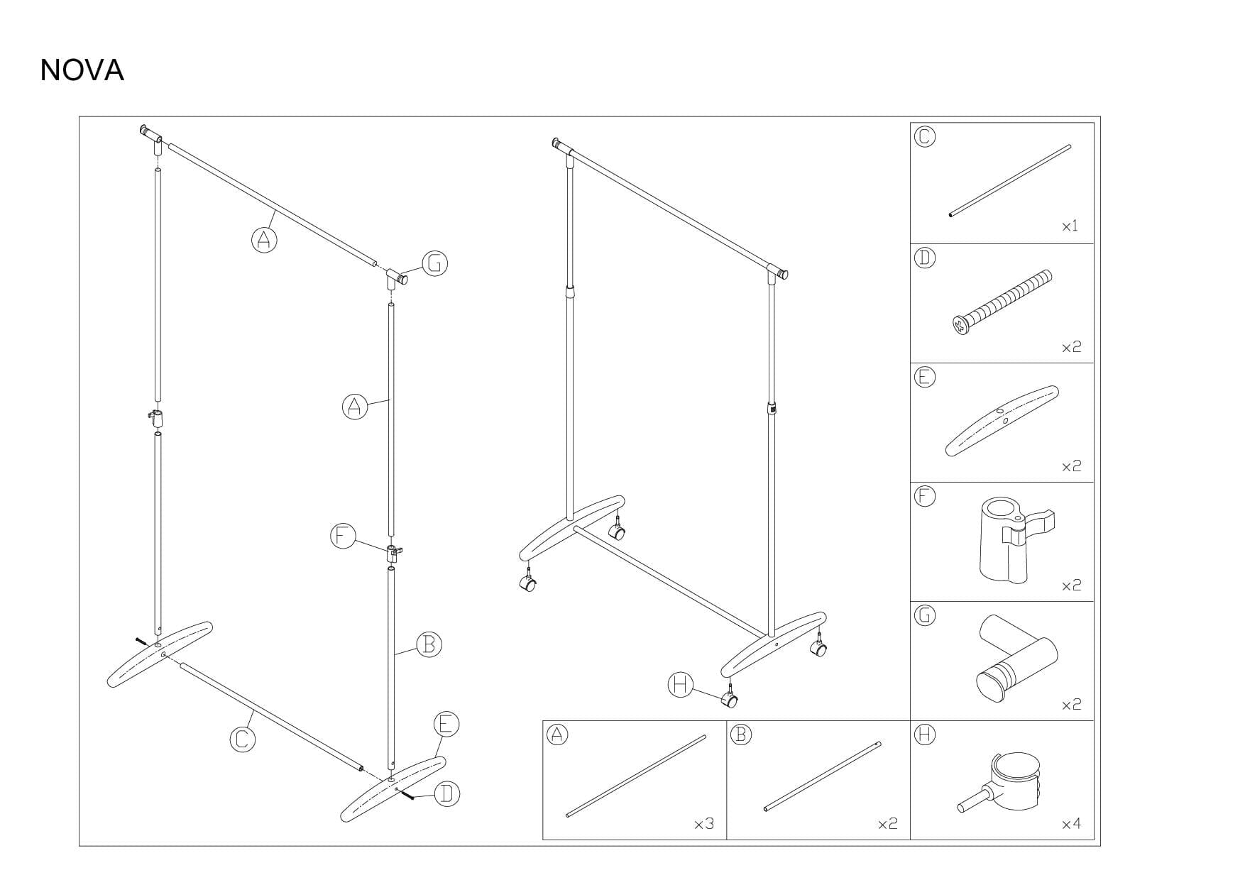 Signal Suport extensibil din metal si plastic pentru haine, Novalie Negru / Crom, l85xA43xH95-160 cm