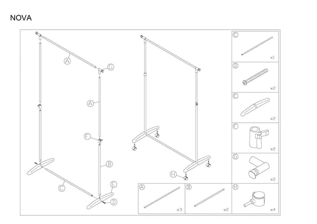 Signal Suport extensibil din metal si plastic pentru haine, Novalie Negru / Crom, l85xA43xH95-160 cm