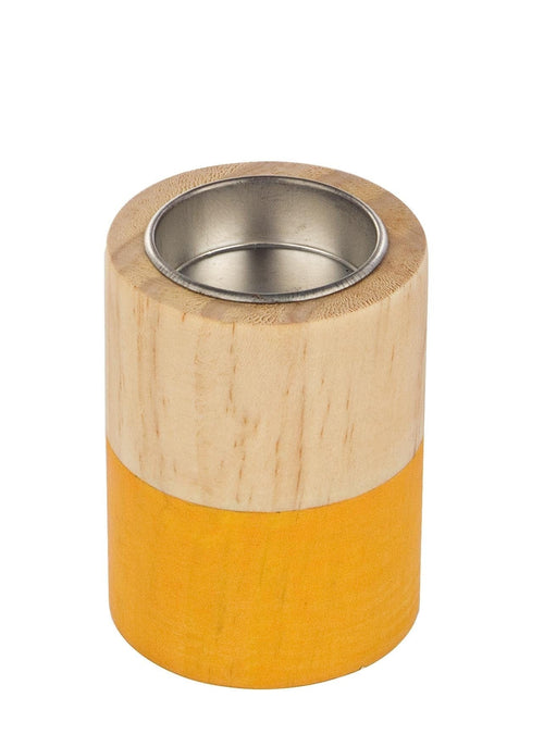 Suport lumanare din lemn Cylinder Natural / Portocaliu, Ø6xH8 cm