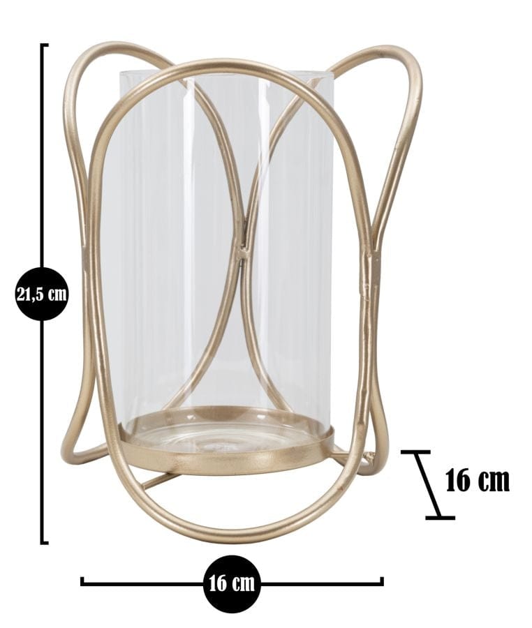 Suport lumanare din metal si sticla, Glox A Auriu Antichizat, Ø16xH21,5 cm (5)