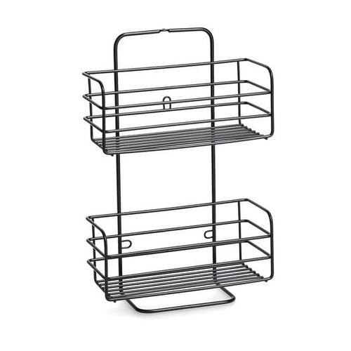 Suport metalic pentru baie, cu 2 compartimente de depozitare, Rack Negru, l25xA9xH38 cm