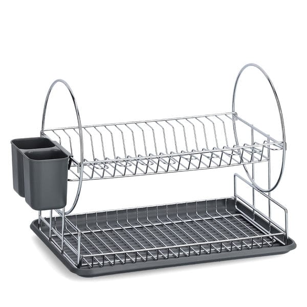 Zeller Suport uscator pentru vase cu tava, din metal si plastic, Rack Gri Inchis, l48,5xA32,5xH32,5 cm