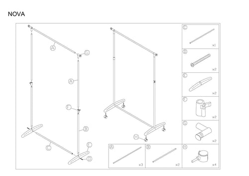 Suport extensibil din metal si plastic pentru haine, Novalie Negru / Crom, l85xA43xH95-160 cm (1)