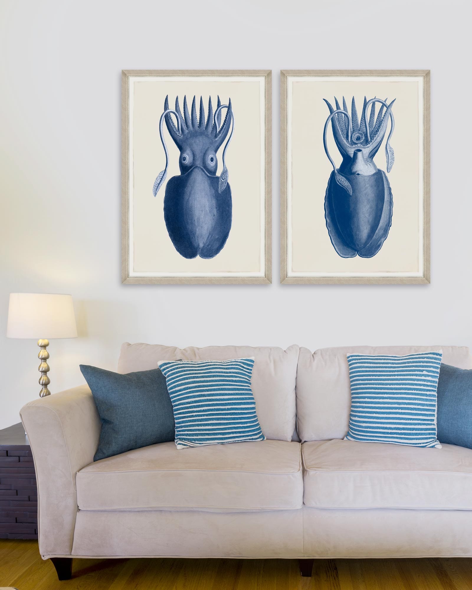 Tablou 2 piese Framed Art Cuttlefish On Blue (1)