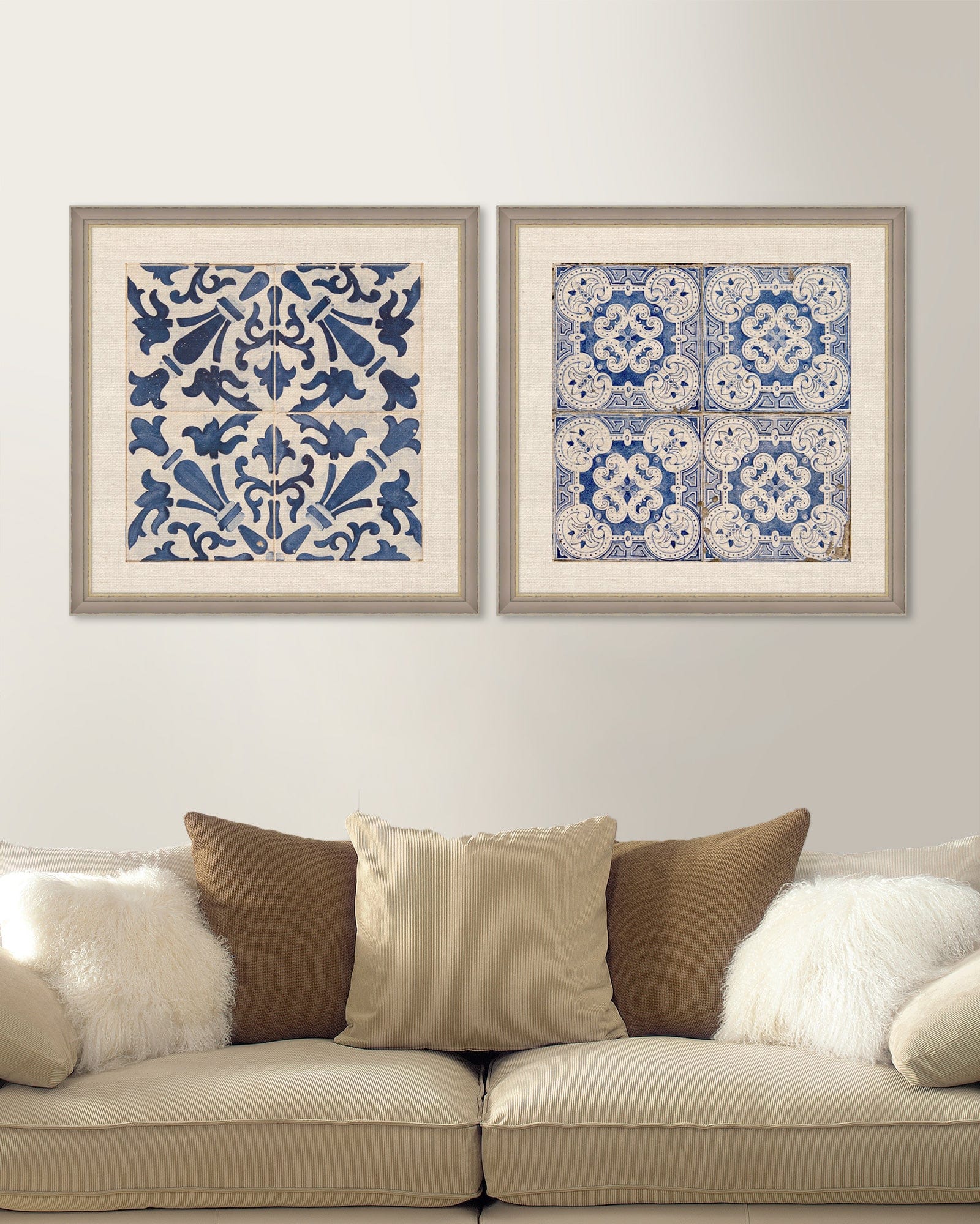 Tablou 2 piese Framed Linen Blue Tiles (1)