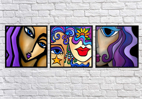 Oyo Tablou 3 piese Canvas 3D Eyes Lips Nose Multicolor, 90 x 30 cm