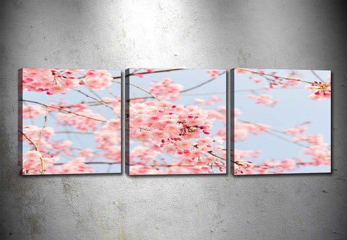 Oyo Tablou 3 piese Canvas Cherry Tree Multicolor, 90 x 30 cm