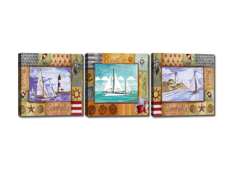 Oyo Tablou 3 piese Canvas Coastline Multicolor, 90 x 30 cm