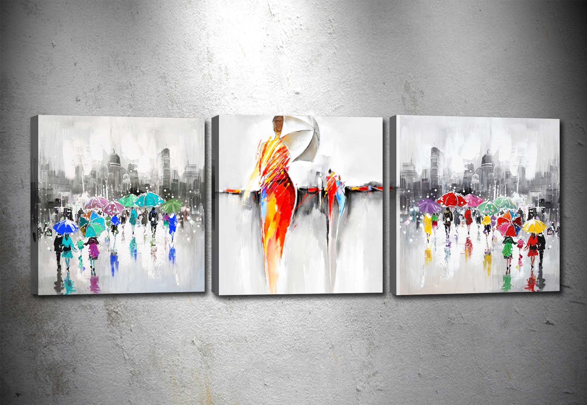 Oyo Tablou 3 piese Canvas Dancing In The Rain Multicolor, 90 x 30 cm