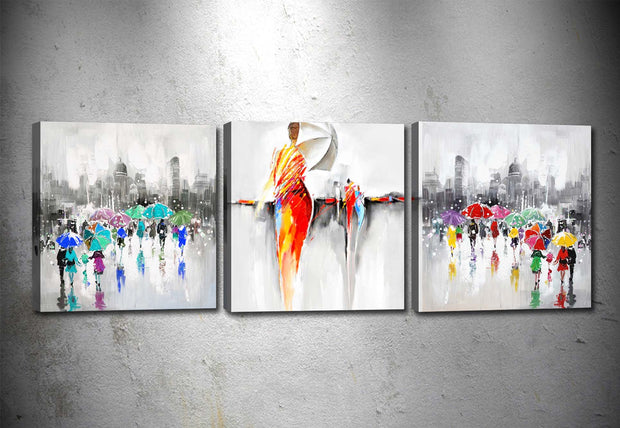 Oyo Tablou 3 piese Canvas Dancing In The Rain Multicolor, 90 x 30 cm