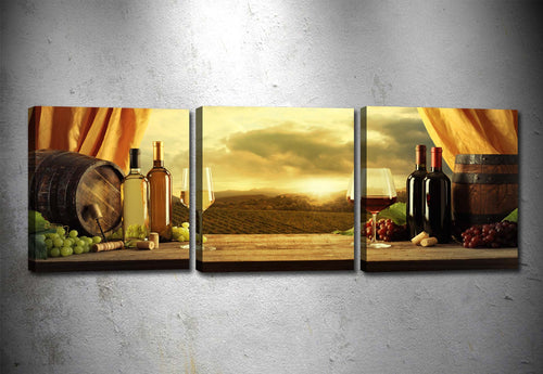 Oyo Tablou 3 piese Canvas Wine Lover Multicolor, 90 x 30 cm