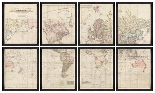 Global Art 50 x 60 cm Tablou 8 piese Framed Art Chart Of The World After James Cook