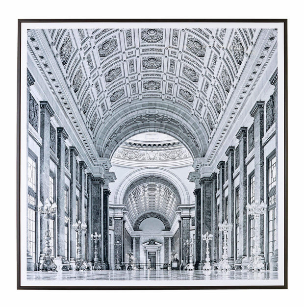 Bizzotto Tablou Framed High Glossy 989 Palace Hallway Alb / Negru, 90 x 90 cm