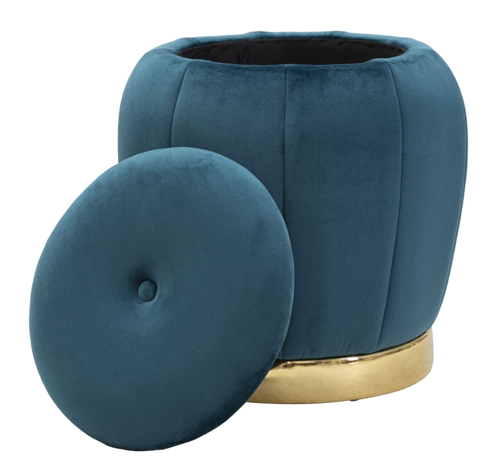 Taburet tapitat cu stofa, cu spatiu de depozitare, Paris Velvet Teal, Ø43xH43 cm (2)