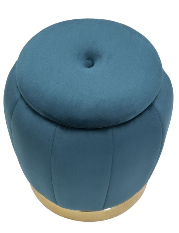 Taburet tapitat cu stofa, cu spatiu de depozitare, Paris Velvet Teal, Ø43xH43 cm (4)