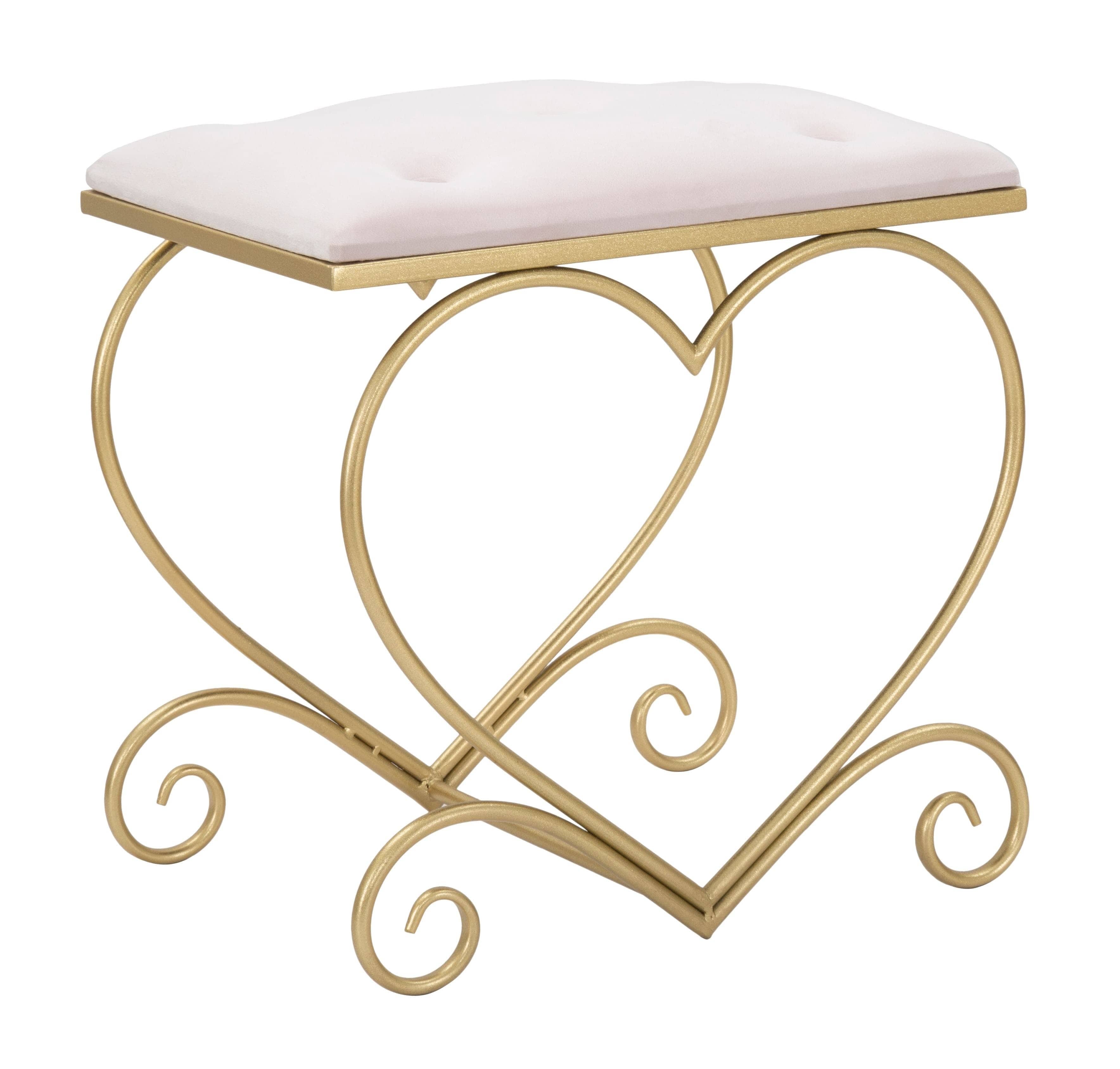 Taburet tapitat cu stofa si picioare metalice Heart Velvet Roz / Auriu, l50xA37,5xH51,5 cm