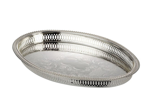 Hermann Bauer Tava pentru servire, din metal argintat, Embossed Oval Argintiu, L37xl26xH3 cm