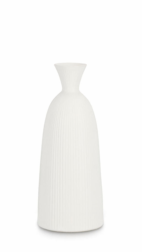 Vaza decorativa din ceramica, Striped C Alb, Ø14,3xH35 cm