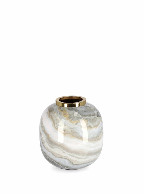 Bizzotto Vaza decorativa din metal, Marsha Round S Marmura / Auriu, Ø17xH17 cm