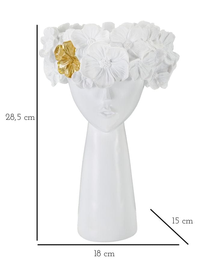 Vaza decorativa din rasina, Lady Cempaka Tall Alb / Auriu, L18xl15xH28,5 cm (4)