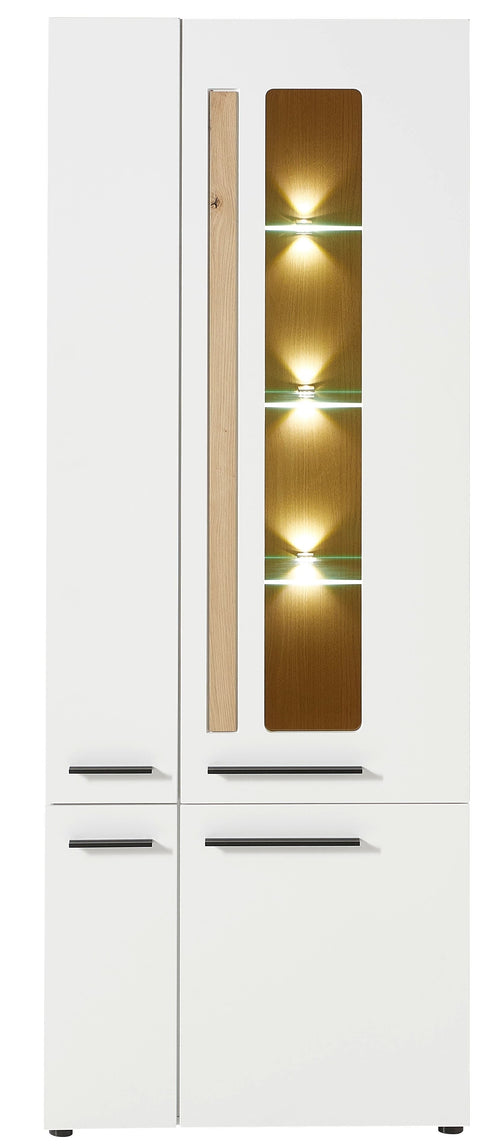 Innostyle Vitrina din MDF, cu 4 usi si LED inclus Loftis Alb / Stejar, l76xA37xH201 cm