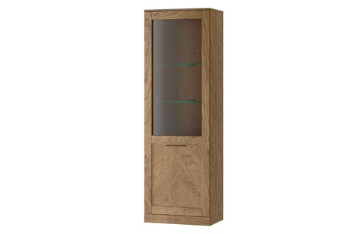 Vitrina din pal, furnir si lemn, cu 1 usa si LED inclus, Cozy 10 Stejar Rustic, l65xA42xH198 cm