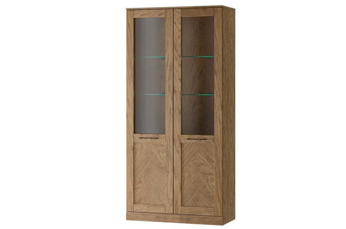 Vitrina din pal, furnir si lemn, cu 2 usi si LED inclus, Cozy 12 Stejar Rustic, l95xA42xH200 cm