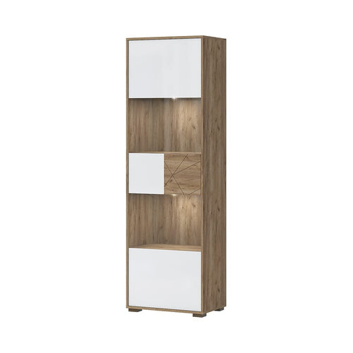 Vitrina din pal si MDF, cu 1 usa si LED inclus, Stela V1S Alb / Stejar Tobacco, l62xA41xH194 cm