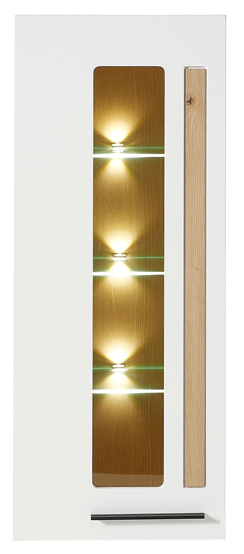 Innostyle Vitrina suspendata din MDF, cu 1 usa si LED inclus Loftis Alb / Stejar, l52xA37xH128 cm