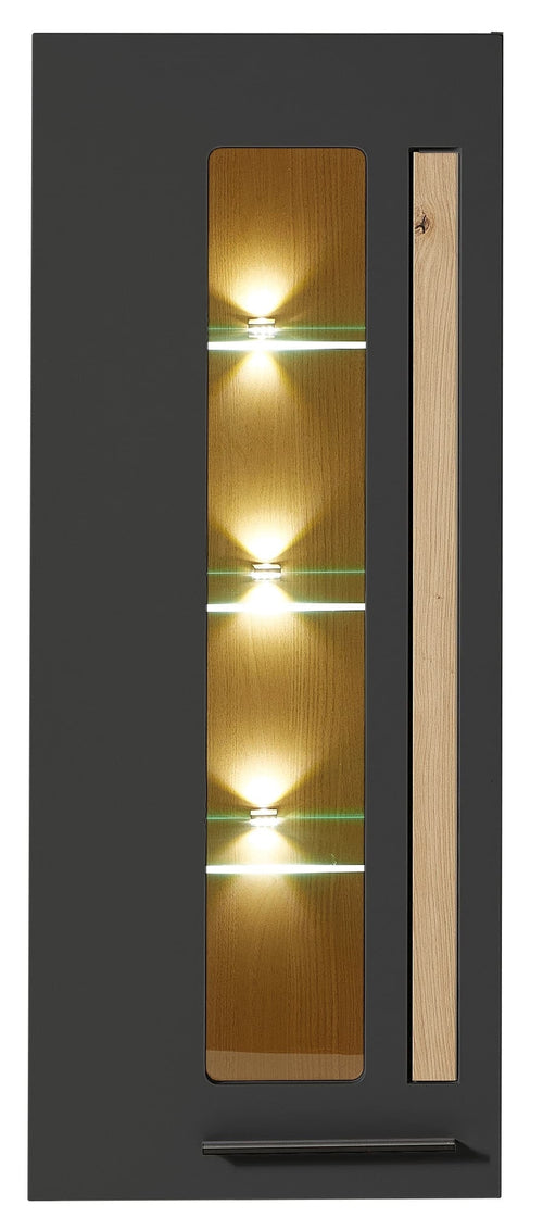 Innostyle Vitrina suspendata din MDF, cu 1 usa si LED inclus Loftis Grafit / Stejar, l52xA37xH128 cm