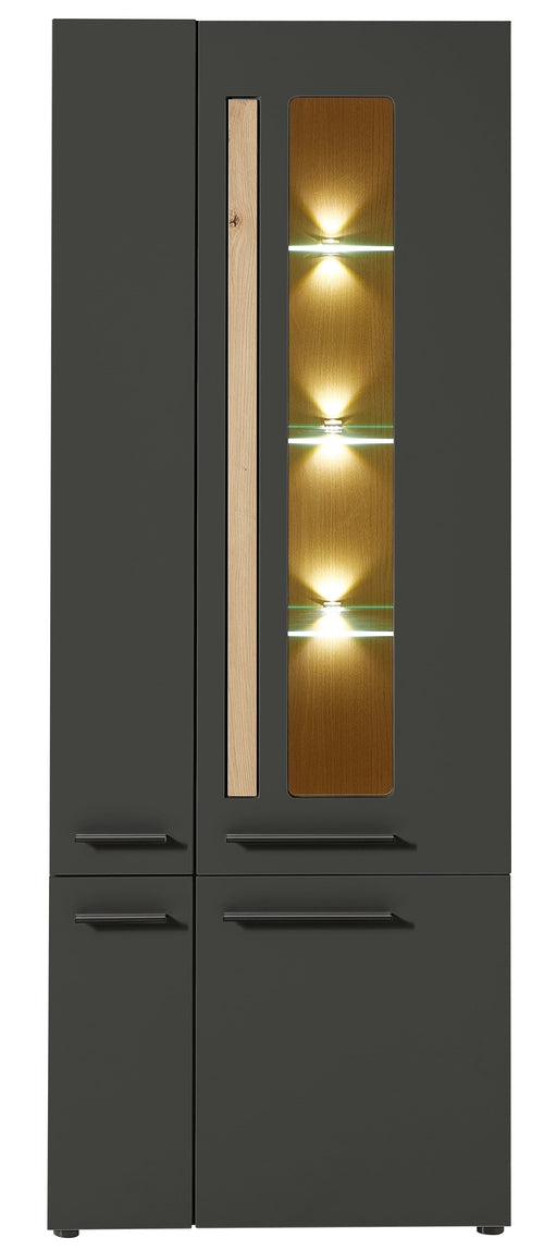 Vitrina din MDF, cu 4 usi si LED inclus Loftis Grafit / Stejar, l76xA37xH201 cm