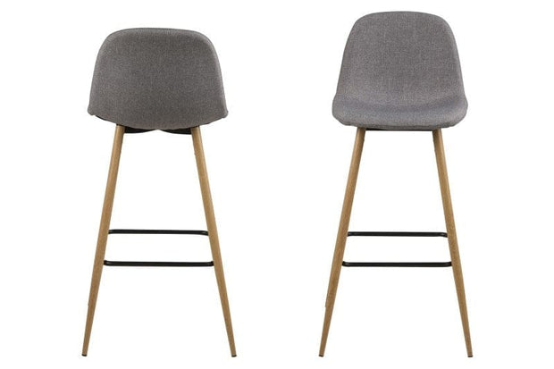 Set 2 scaune de bar tapitate cu stofa si picioare metalice Wilma Gri deschis / Stejar, l46,6xA51xH101 cm (2)